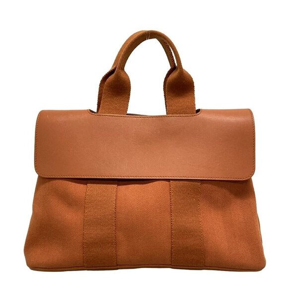 Auth HERMES Valparaiso PM - Orange Toile chevron Veau Gummy Unconfirmed Tote Bag - Picture 1 of 16